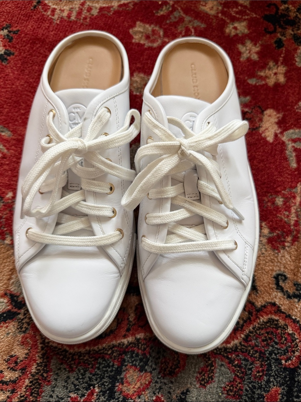 Club Monaco White Leather Lace-Up Mule Sneakers